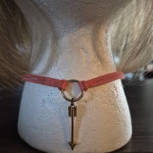 Coral Suede Arrow Pendant Choker Necklace